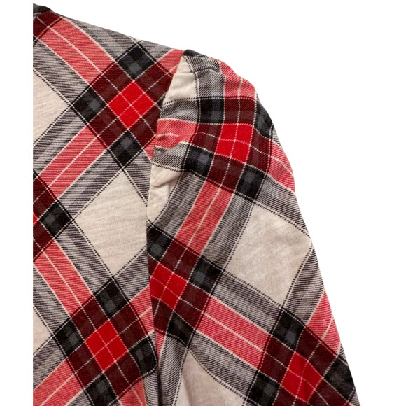 LOFT Women's Red Black Diamond Plaid Stretch Mock Neck Top Lightweight Small - Picture 3 of 10